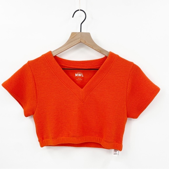 Madewell V-Neck Crop Tee Brilliant Tangerine Large - Picture 2 of 8